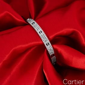 Cartier White Gold Pave Diamond & Ceramic Love Bracelet Size 16 N6032416